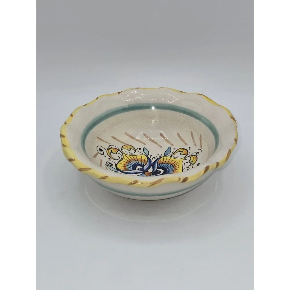 Meridiana Ceramiche Italian Hand Painted Floral Scalloped Serving Bowl Italy